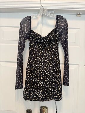 Princess Polly Black Mini Dress with Cream Floral Print